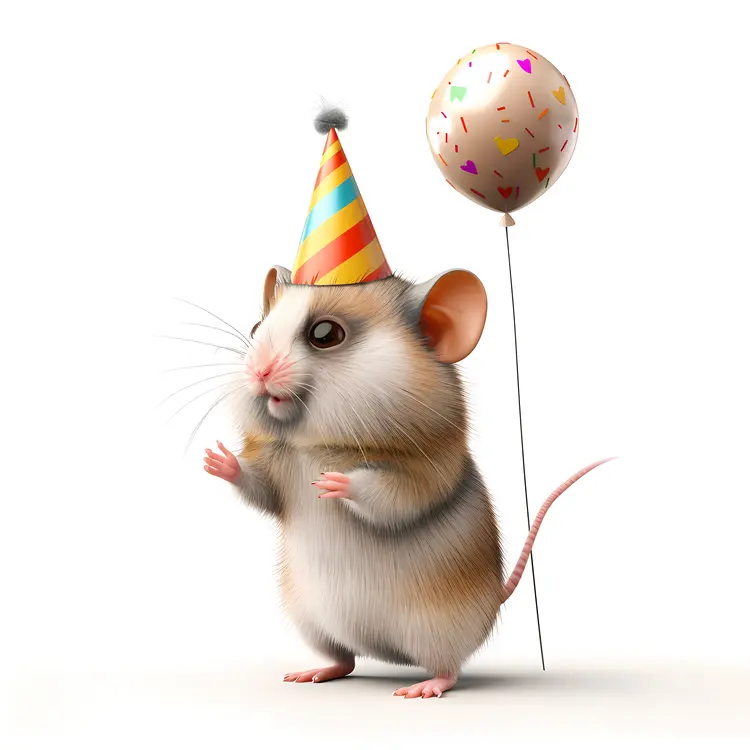 Hamster with Party Hat and Balloon