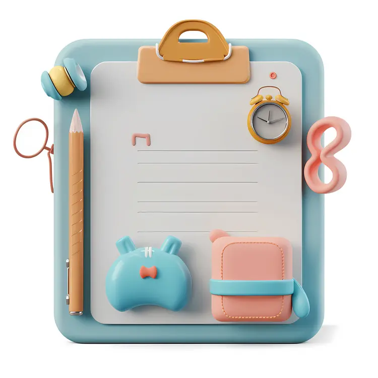 Cute Clipboard with Stationery Items