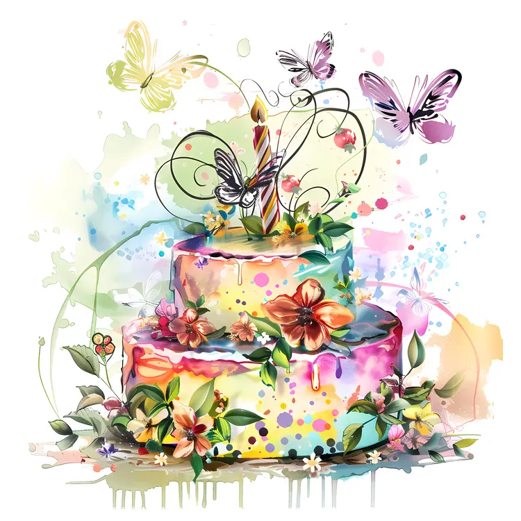 Floral Cake with Butterflies and Flowers