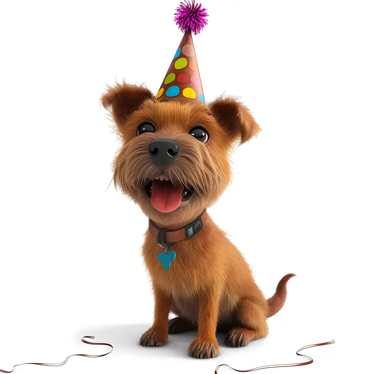 Cute Dog with Party Hat Celebrating Birthday