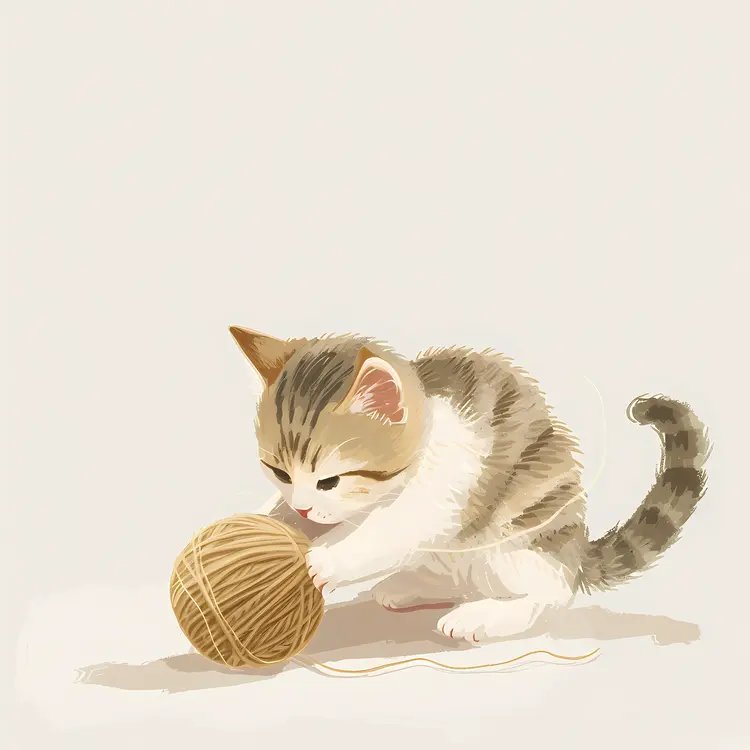 Kitten Playing with Yarn Ball