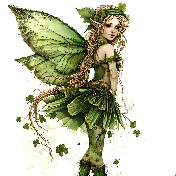 Green Fairy with Floral Dress