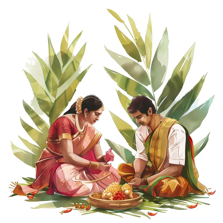 Couple in traditional attire preparing for a celebration