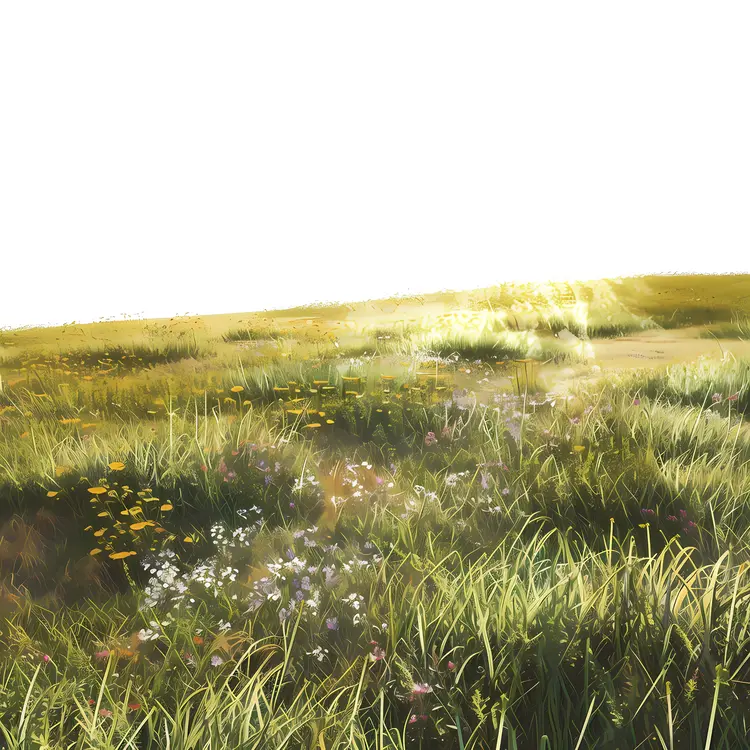 Green Field with Wildflowers and Sunlight