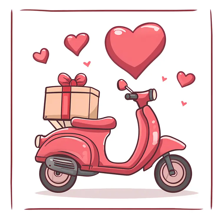 Scooter with Gift and Hearts