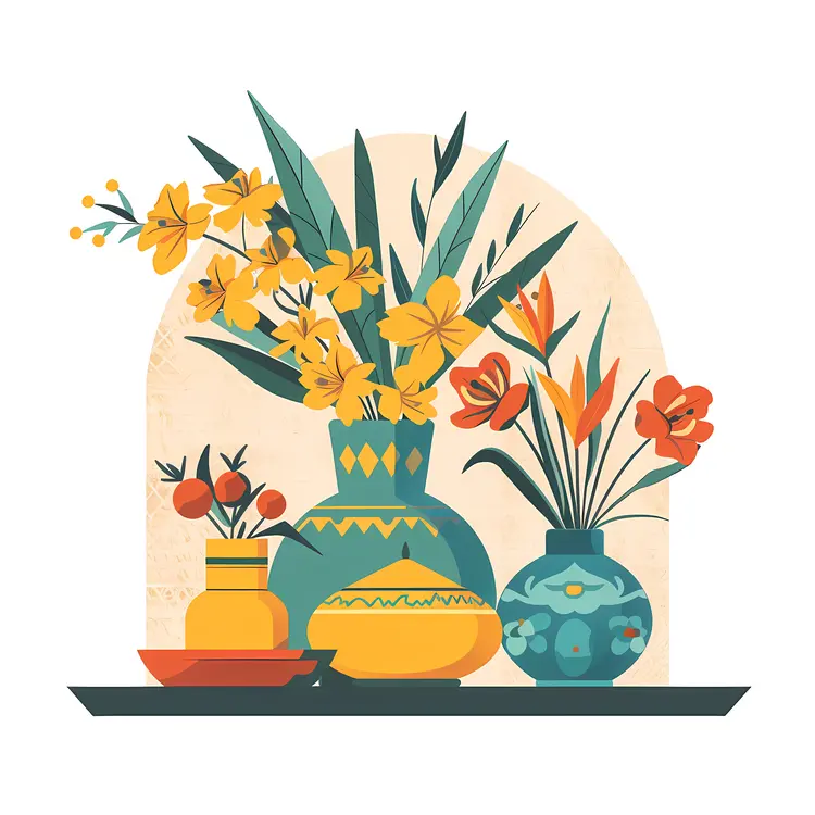 Colorful Flower Arrangement in Vases