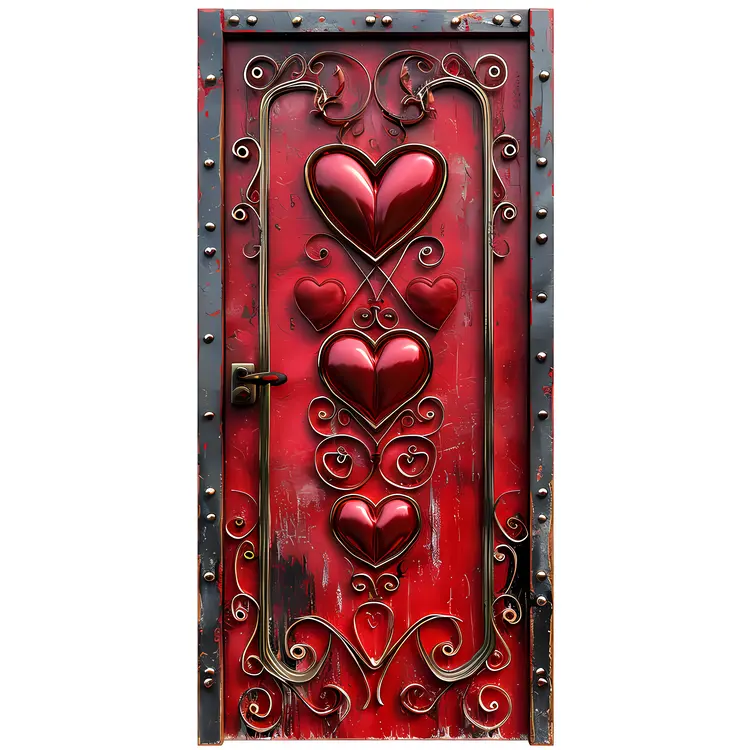 Red Door with Multiple Hearts for Valentine's Day