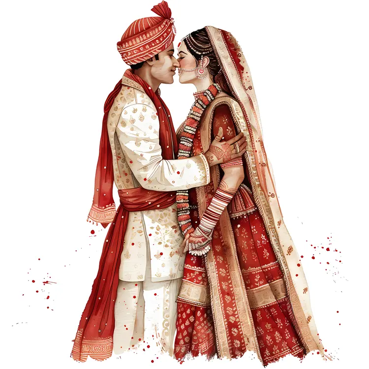 Traditional Wedding Couple in Red Attire