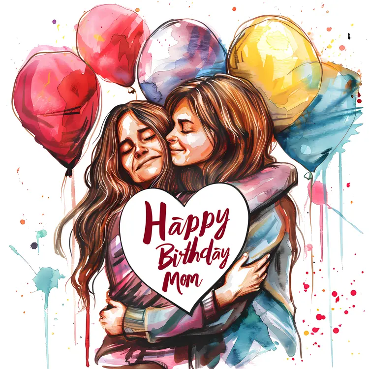 Happy Birthday Mom Hug with Balloons
