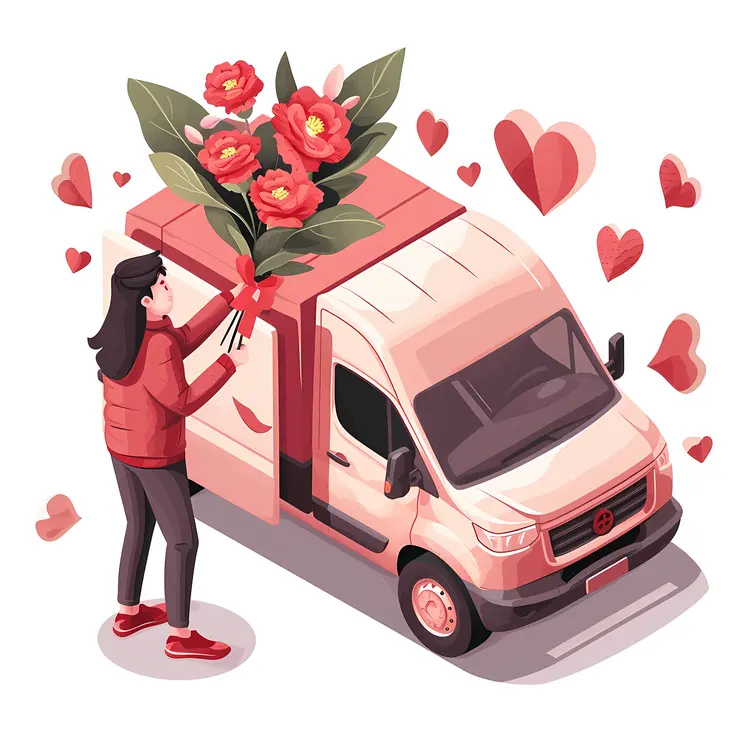 Woman Delivering Flowers with Truck