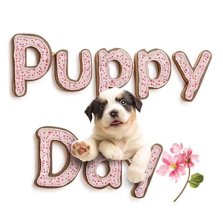 Adorable Puppy with Pink Flowers for Puppy Day