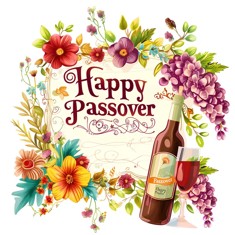 Happy Passover with Wine and Flowers