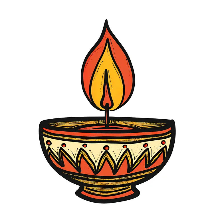 Traditional Diya Lamp with Flame for Diwali