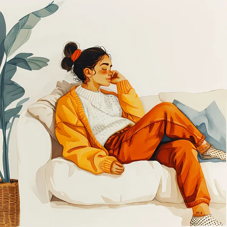 Woman Sitting on Couch Relaxed