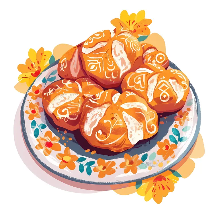 Decorated Bread on a Floral Plate