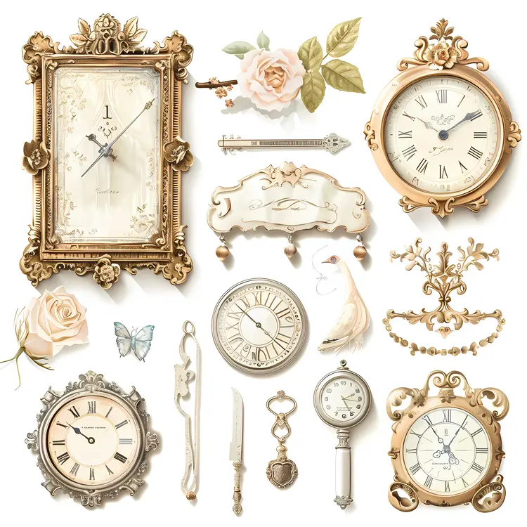 Collection of Ornate Clocks and Accessories
