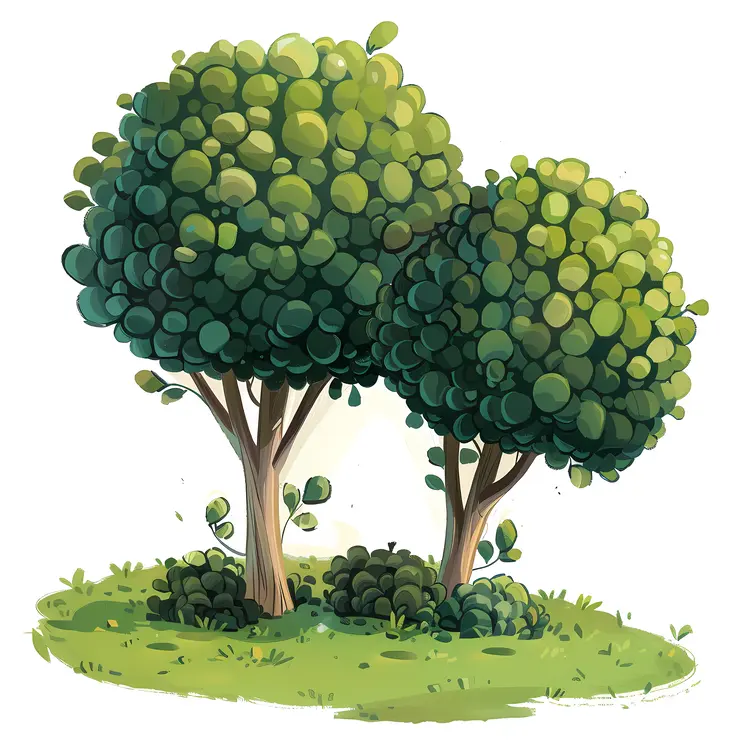 Two Bushy Trees in a Garden