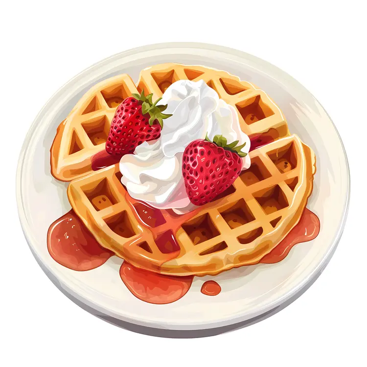 Delicious Waffles with Strawberries and Cream