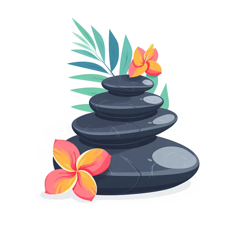 Zen Stacked Stones with Pink and Red Flowers