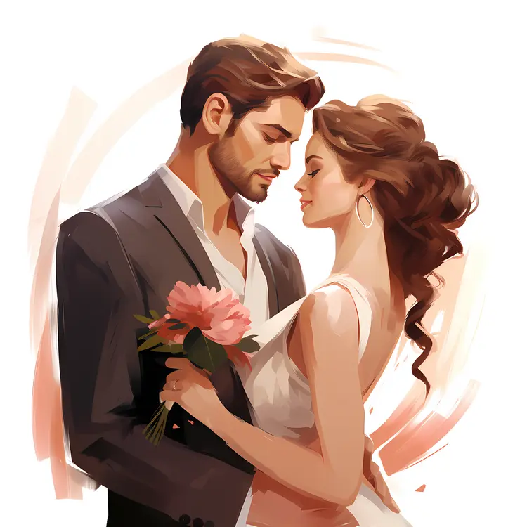 Elegant Wedding Couple with Flowers