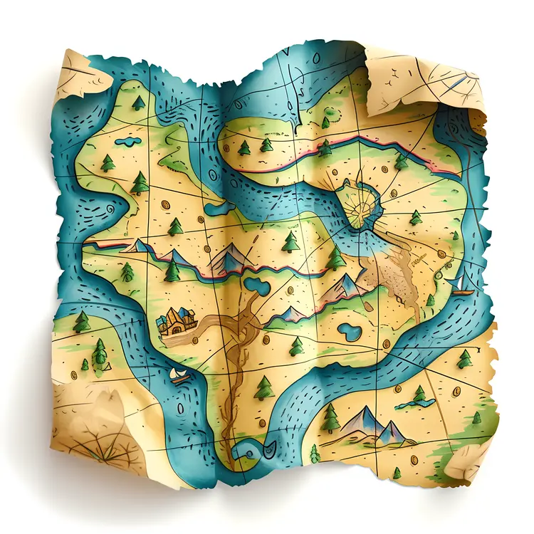 Illustrated Map with River and Mountains