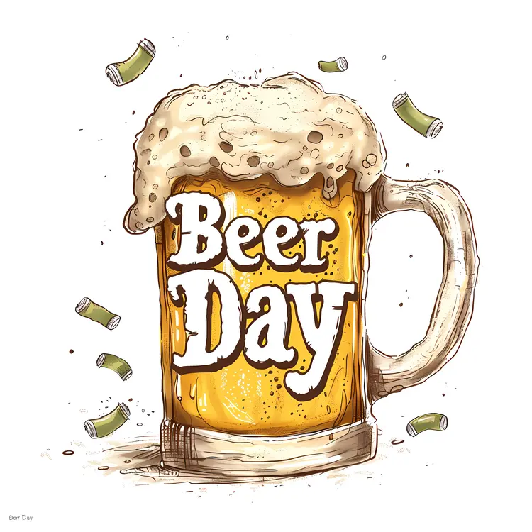 Beer Day Celebration with Mugs and Bottle
