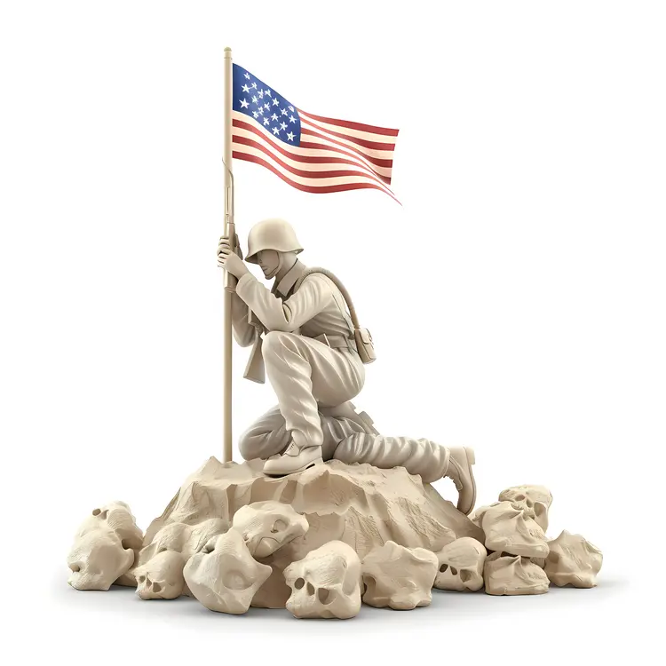 Soldier Statue with American Flag