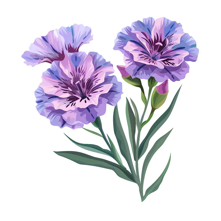 Purple Flowers with Green Leaves Illustration
