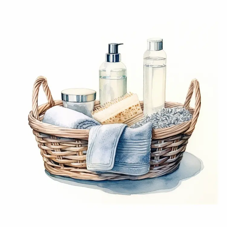 Bath Essentials in Wicker Basket with Brush