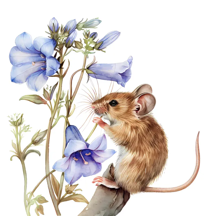 Mouse with Bellflowers in Nature
