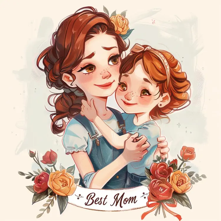 Best Mom Illustration with Mother and Daughter