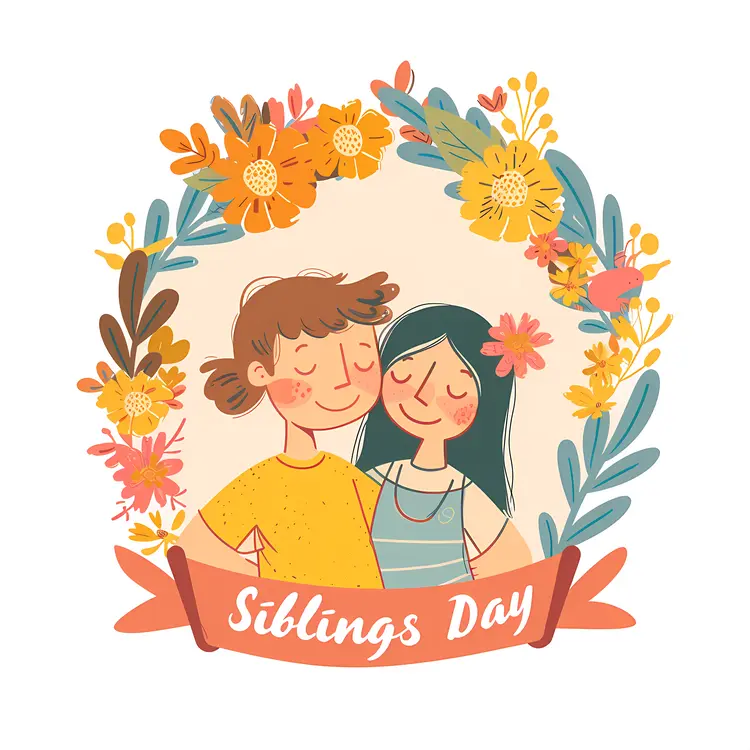 Siblings with Flower Wreath for Siblings Day