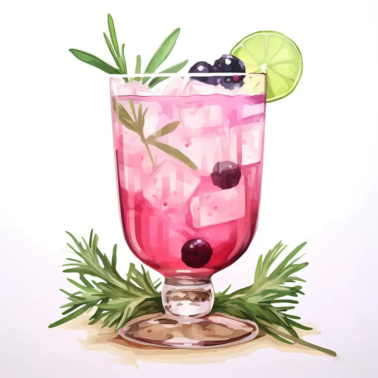 Pink Cocktail with Lime and Rosemary Illustration