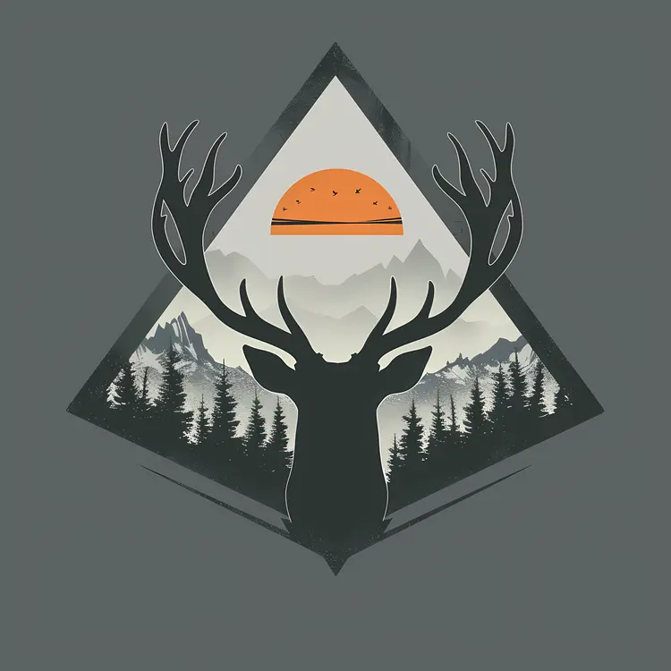 Deer Silhouette with Mountain Sunset