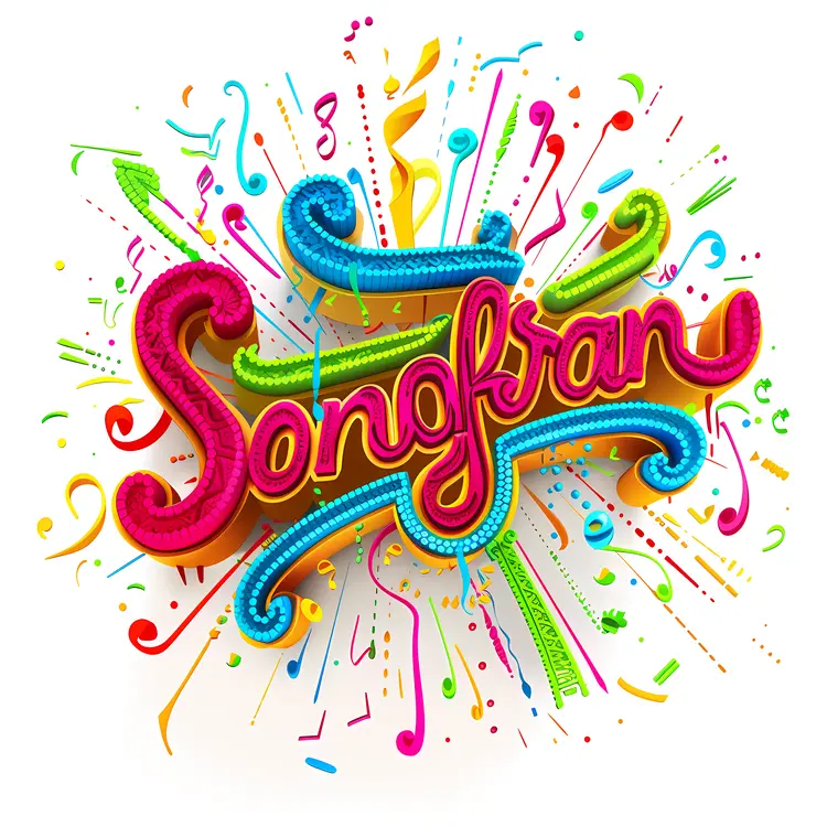 Musical Songkran Festival Illustration with Water Splashes