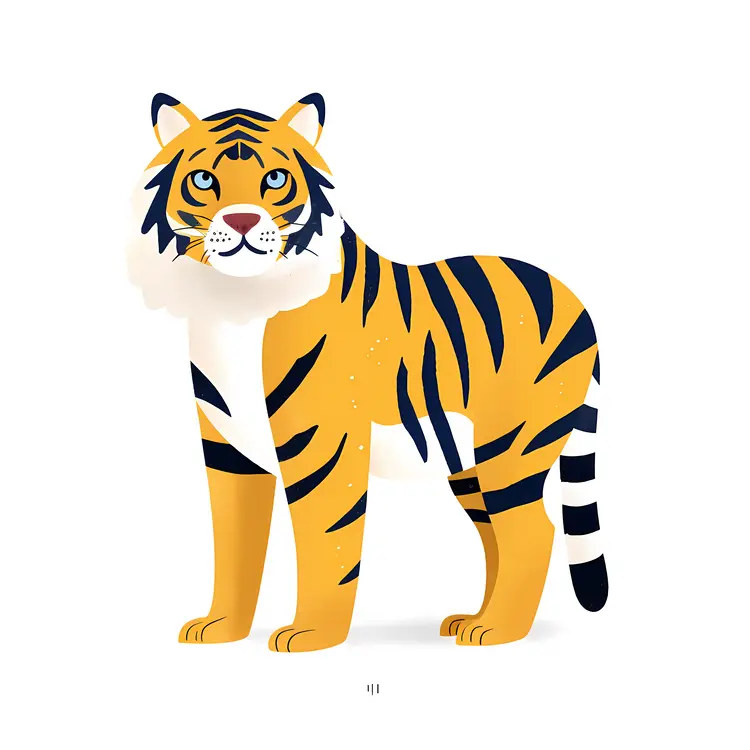 Illustrated Tiger with Striking Features