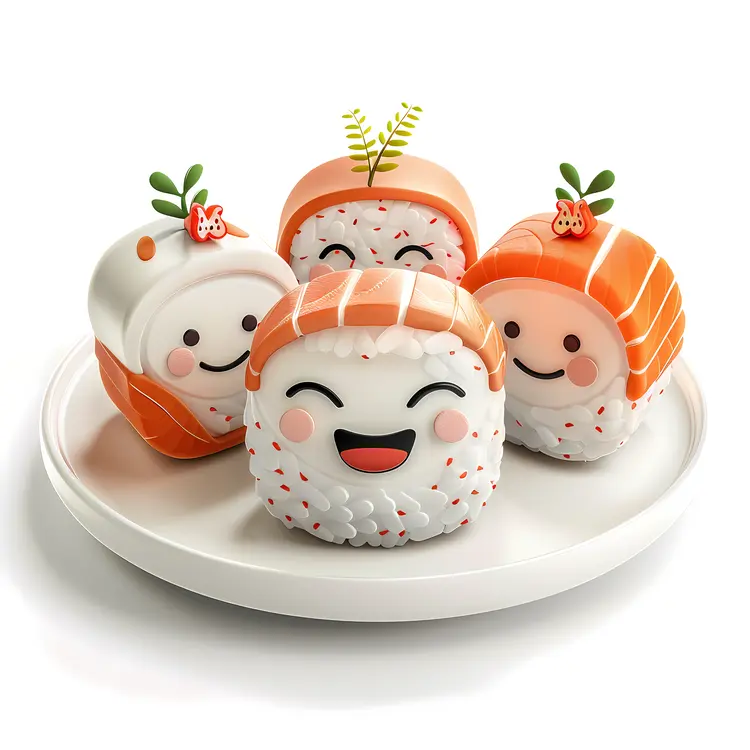 Cute Sushi Characters on a Plate