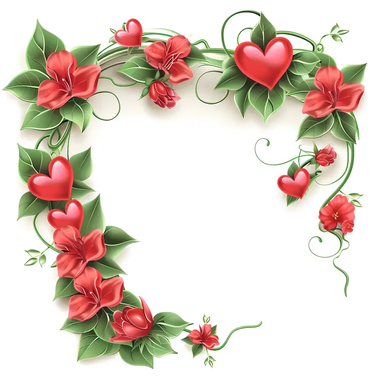 Decorative Frame with Red Flowers and Hearts