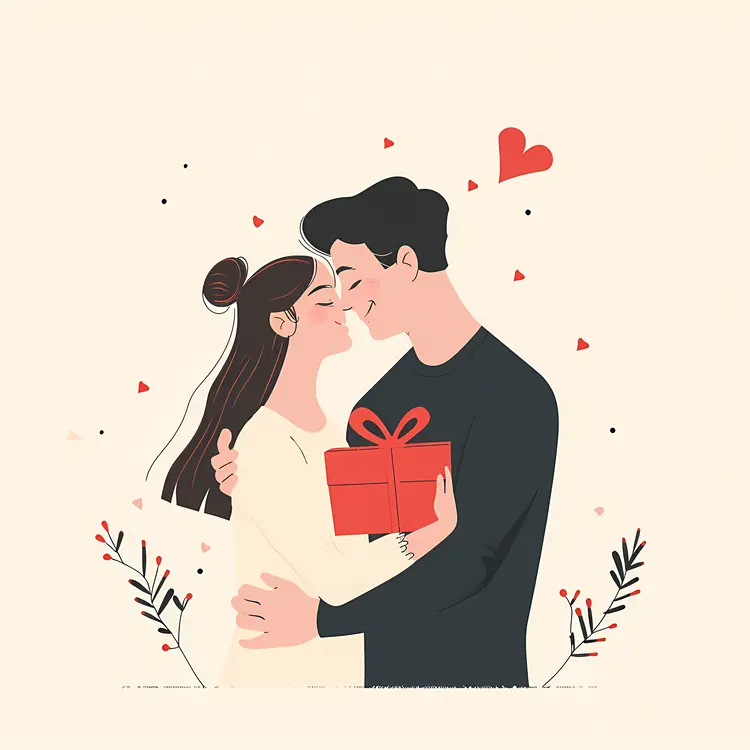 Couple Embracing with Gift