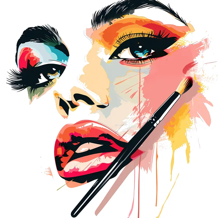 Colorful Artistic Woman's Face with Makeup Brush