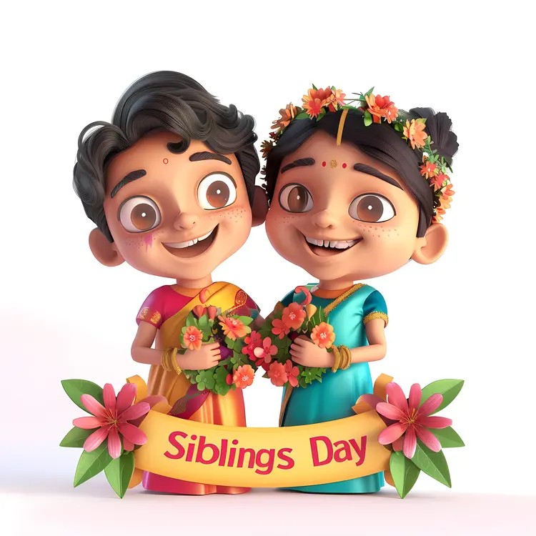 Cute Siblings with Garlands Celebrating Siblings Day