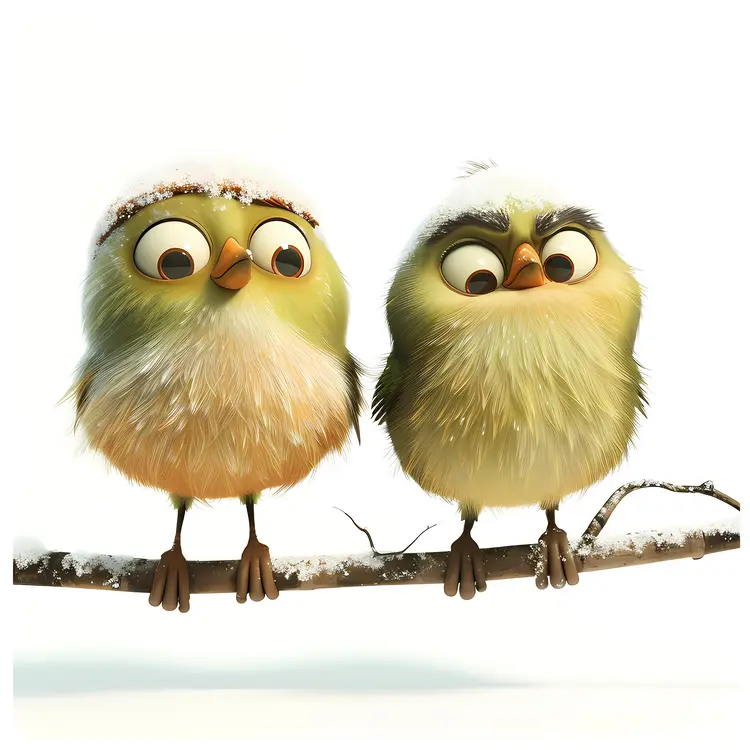 Two Cute Cartoon Birds on a Branch