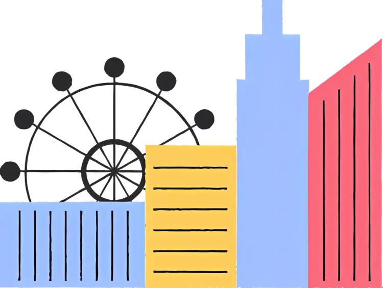 Cityscape with Ferris Wheel and Buildings