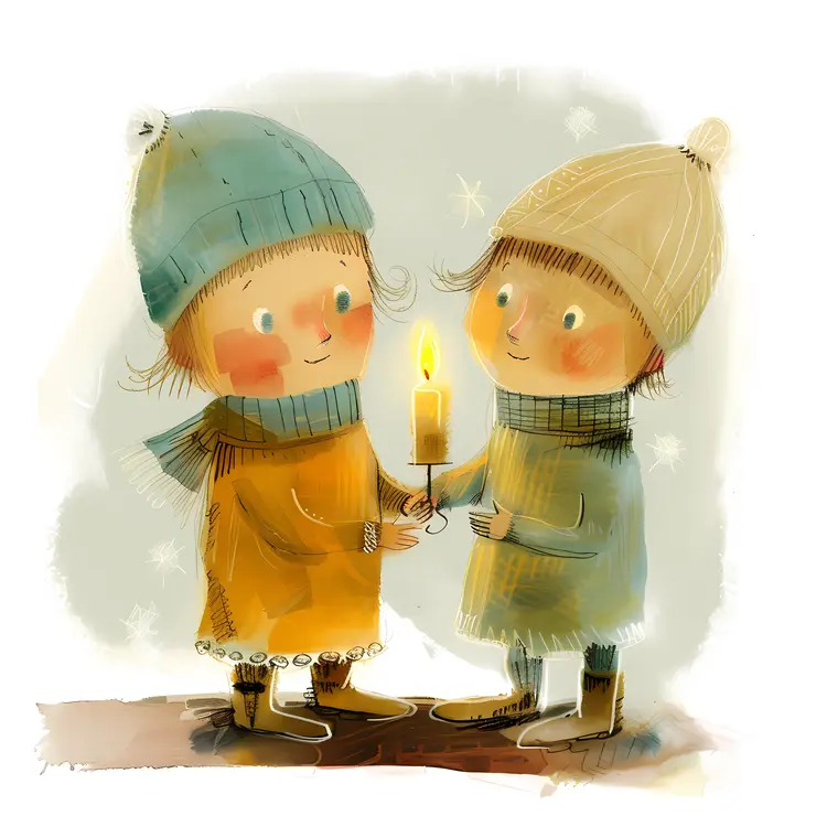 Children Holding Candle in Winter Clothes