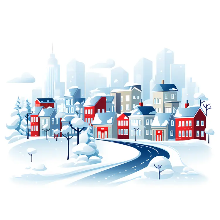 Snowy Neighborhood with Road