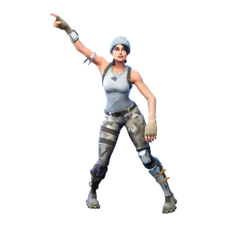 Female Character in Gray Beanie Pointing