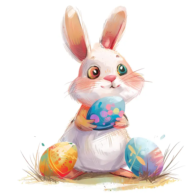 Bunny with Colorful Easter Eggs