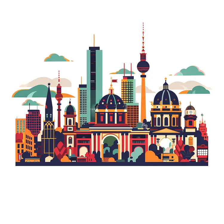 Colorful Cityscape with Iconic Buildings