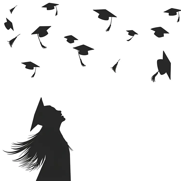 Silhouette of Graduates Throwing Caps