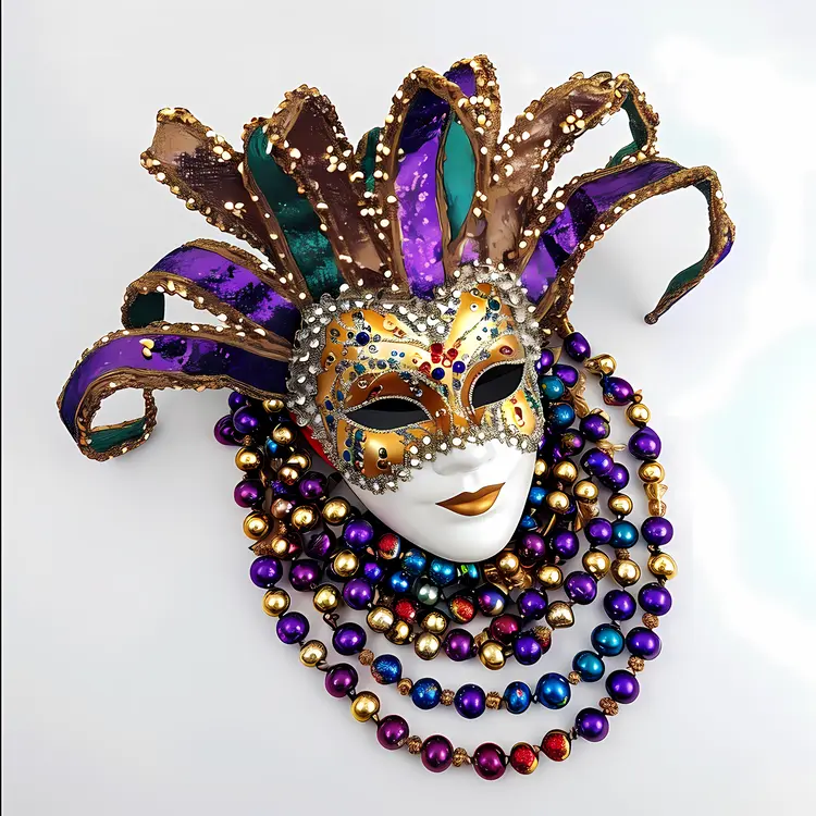 Decorative Mask and Beads for Mardi Gras Celebration